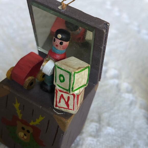 VTG Wooden Toy Chest Christmas Ornaments Noel Set of 2 Hand Painted Glass Mirror - Picture 7 of 9